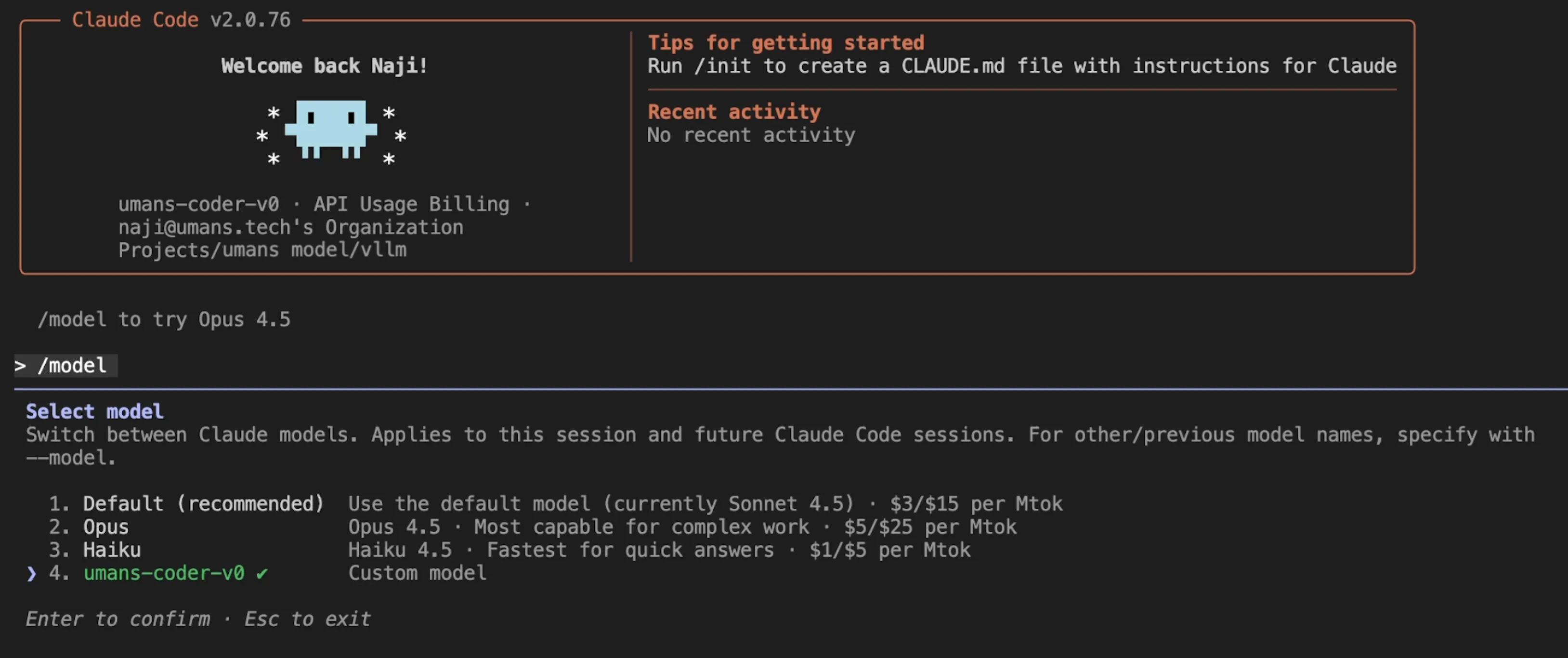 umans-code-v0 loaded on claude code